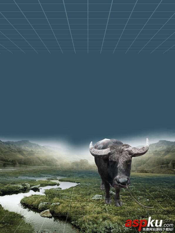 Photoshop制作雨中野外孤獨行走的一頭牛海報 Photoshop,海報