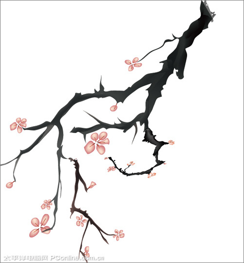illustrator鼠繪教程：繪制一幅國畫風格寫意梅花圖_網頁設計