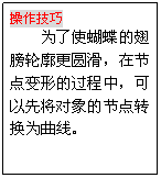 文本框: 操作技巧
為了使蝴蝶的翅膀輪廓更圓滑，在節點變形的過程中，可以先將對象的節點轉換為曲線。
